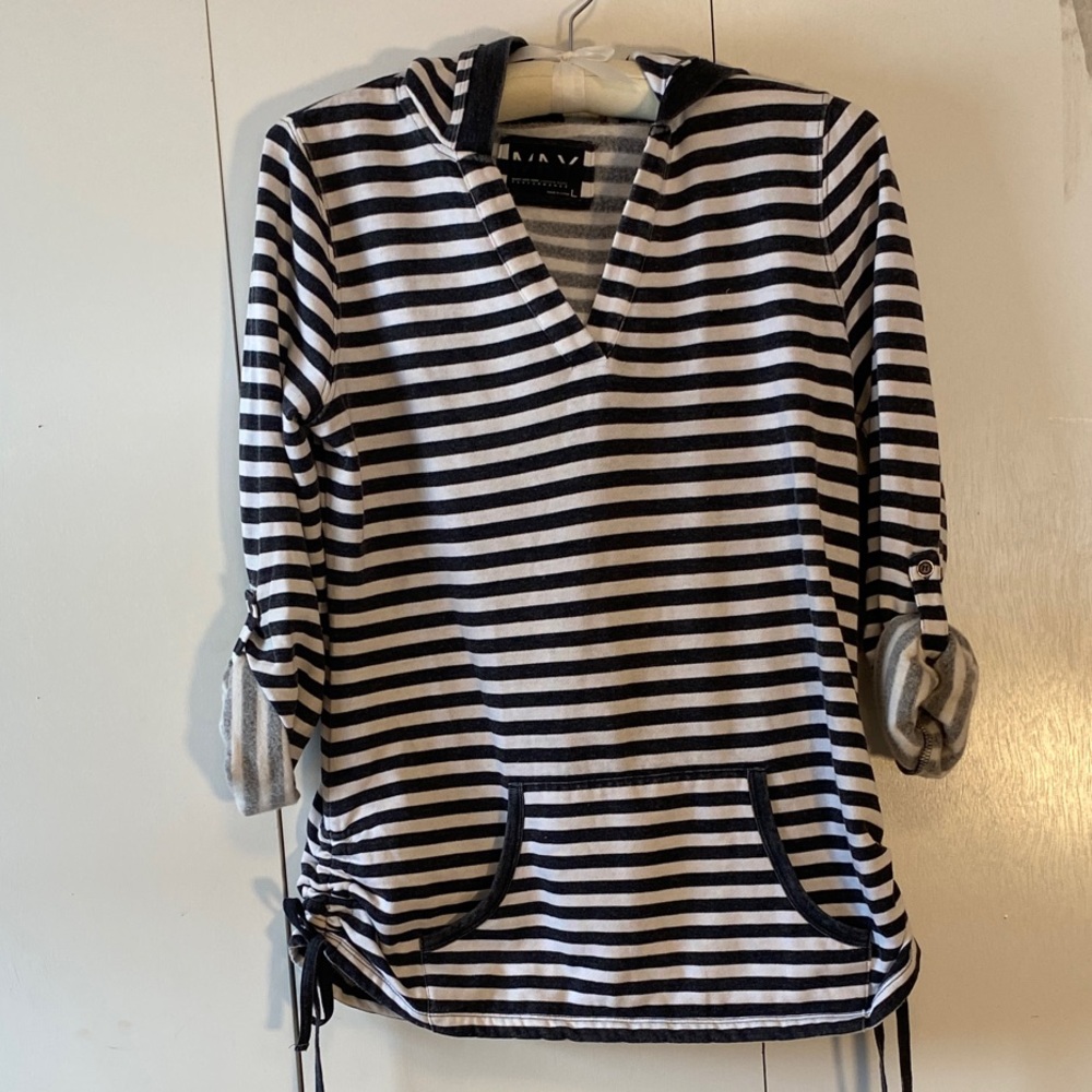 Striped Black and White Hoodie Sweatshirt Size L